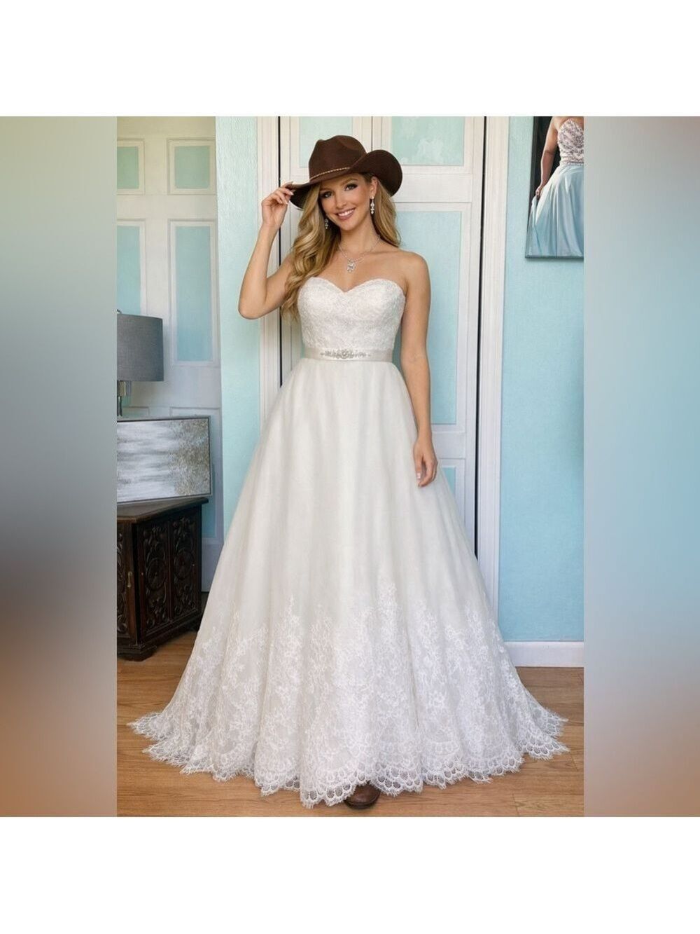 Size 12 14 Ivory A-Line wedding dress ball gown lace tulle Ella Rosa NWT